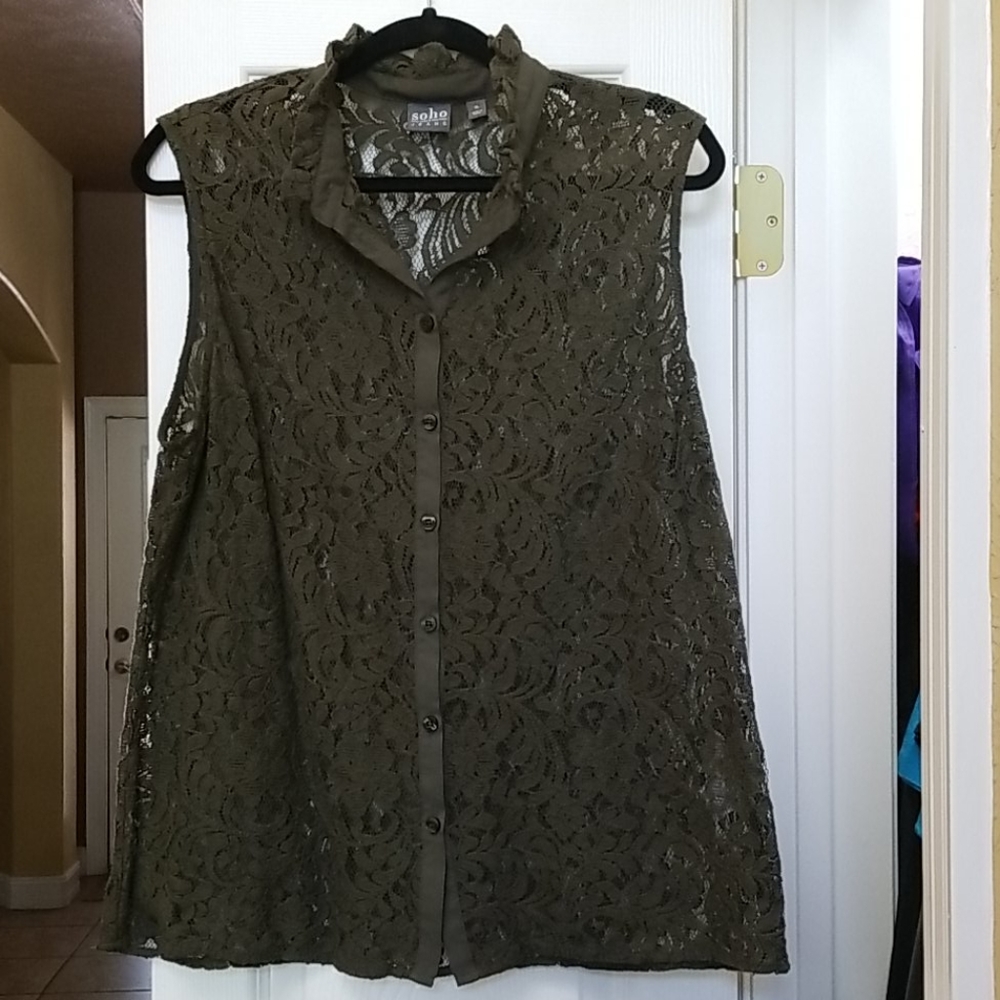 New York Green Lace Sleeveless Blouse Sz Xl